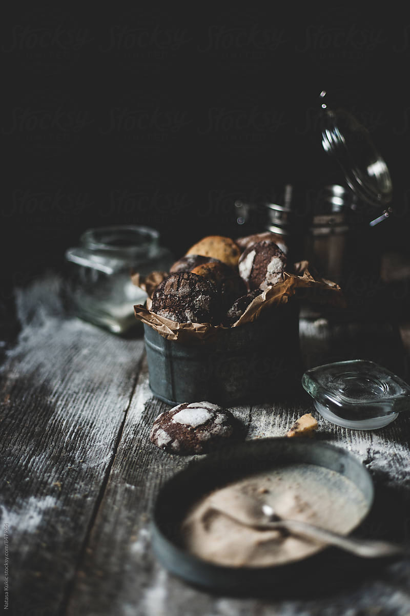 Chocolate Chip And Chocolate Crinkle Cookies Still Life By Stocksy