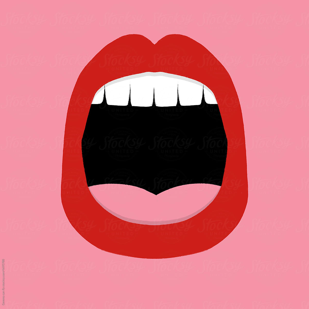 Open mouth with red lips, illustration