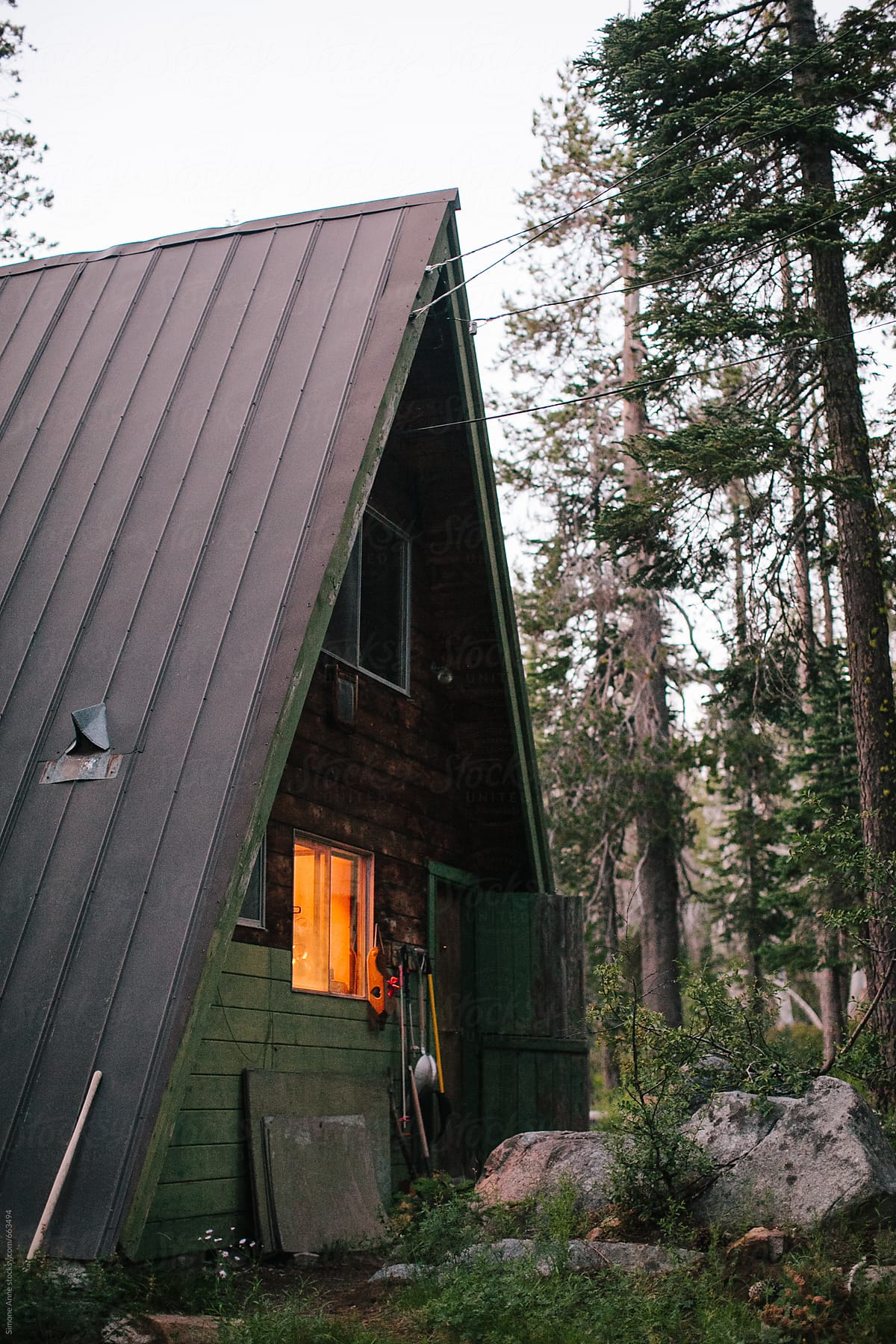 A frame cabin in the woods