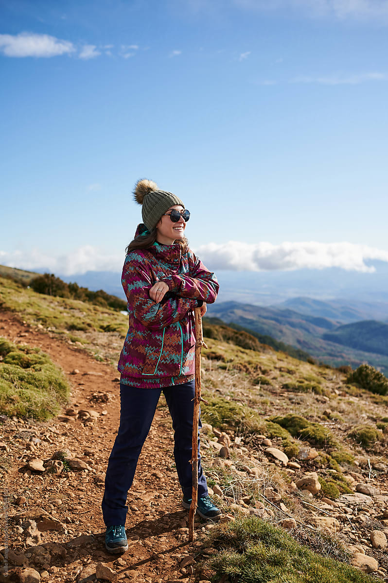 Hiker watching mountain panorama