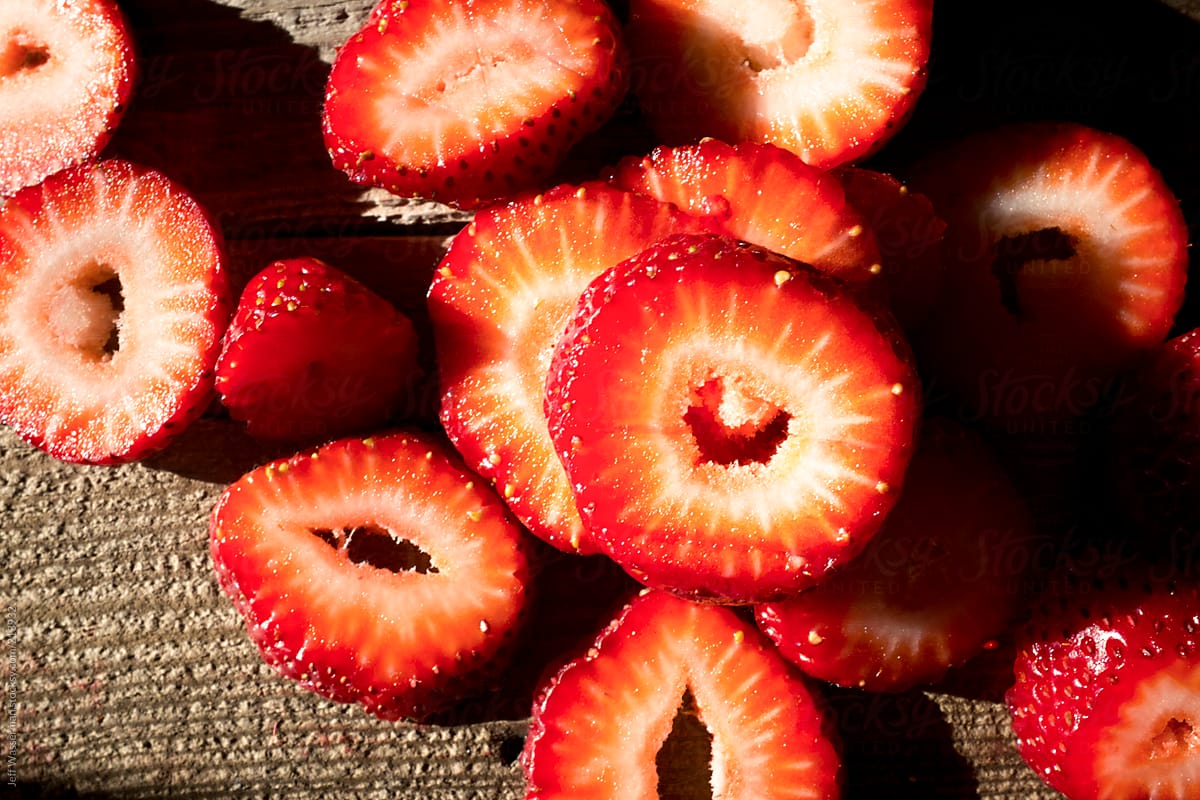 Closeup of Sliced Organic Strawberries