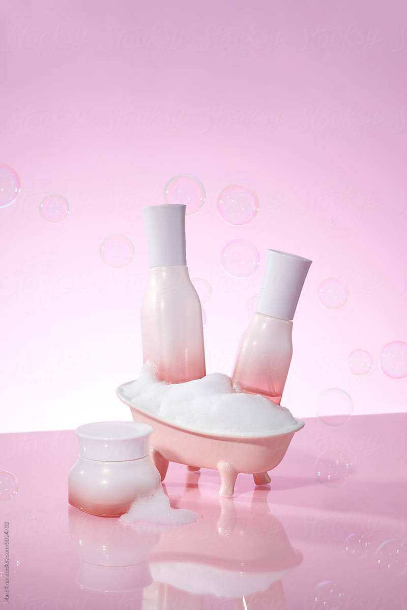 Spa skincare cosmetic products on foam