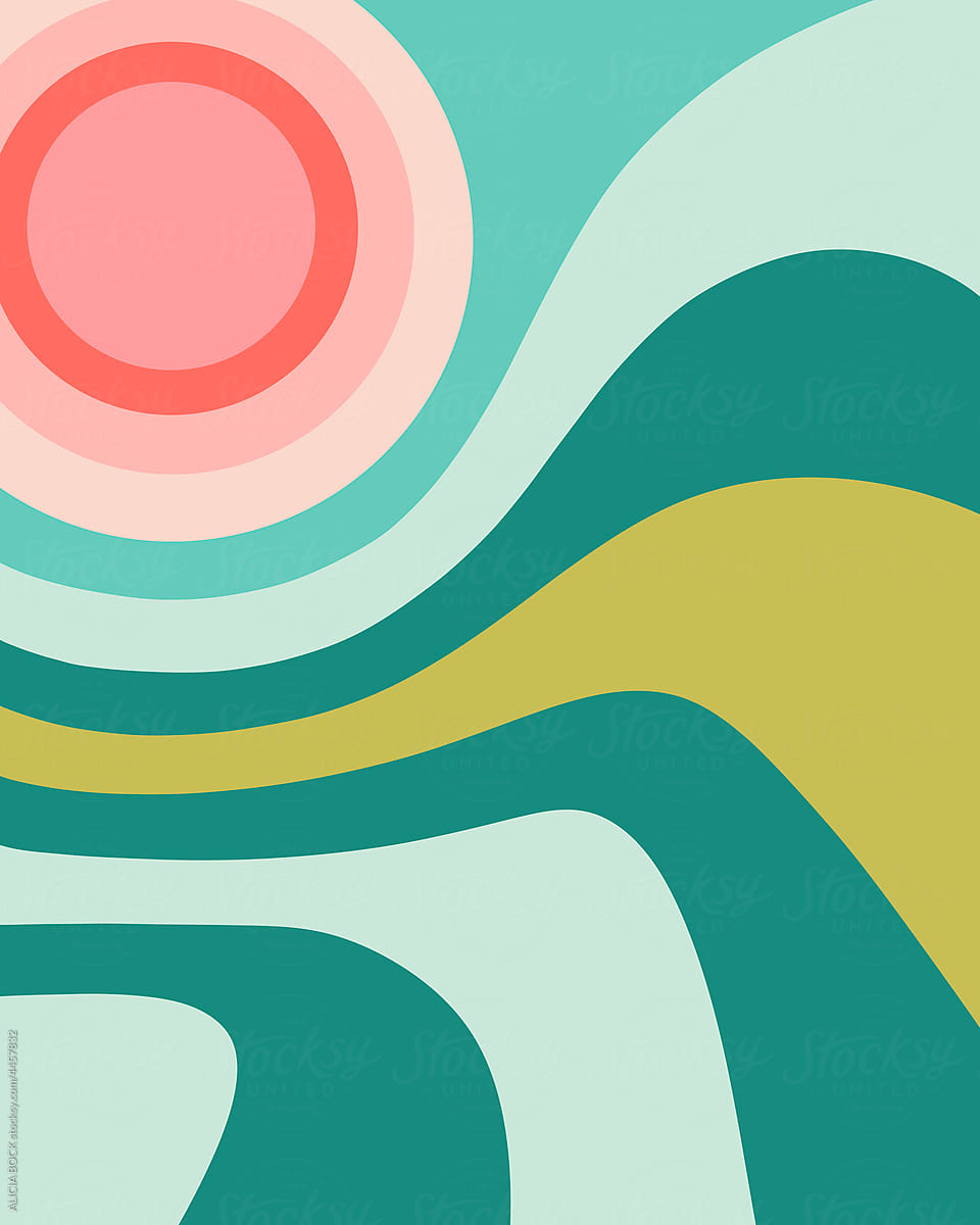 Colorful Turquoise and Pink Retro Graphic Art
