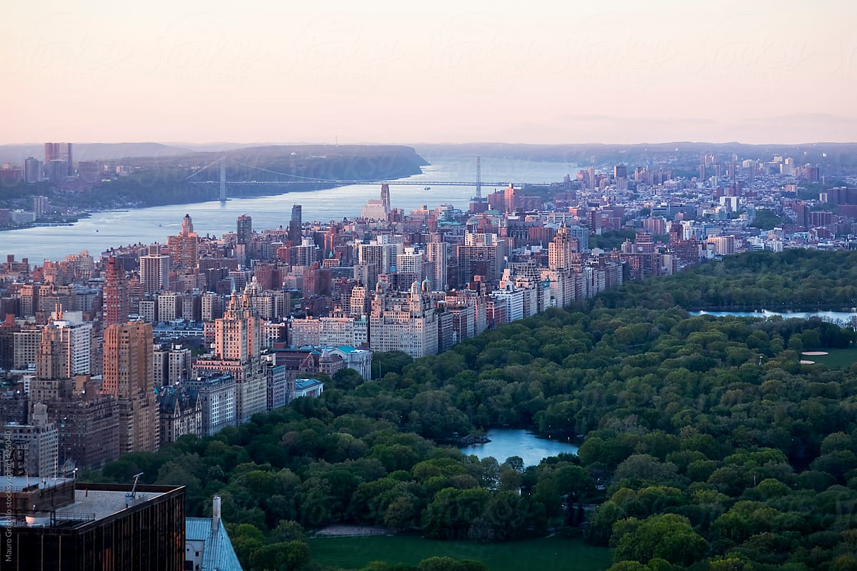 View of Central Park from a lookout. New York City.