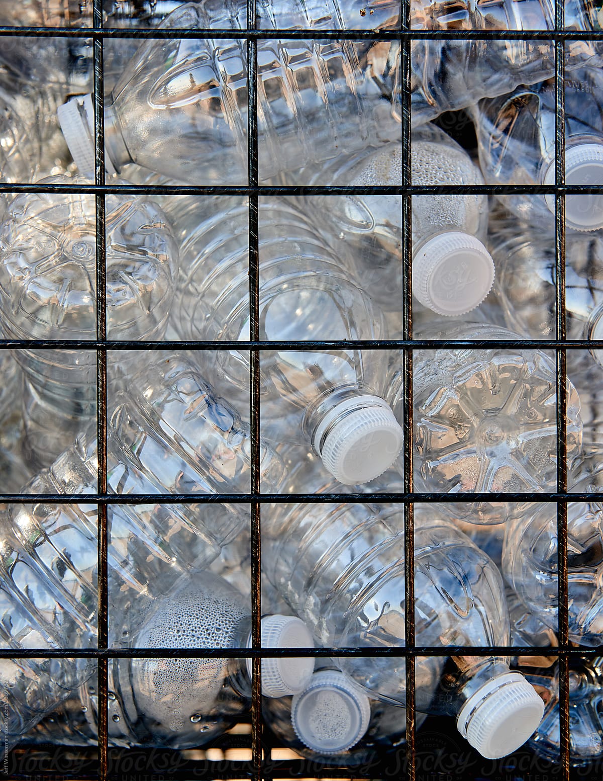 Plastic Water Bottles with Caps Ready for Recycling
