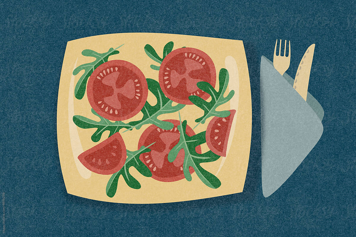 Tomato and rocket salad illustration