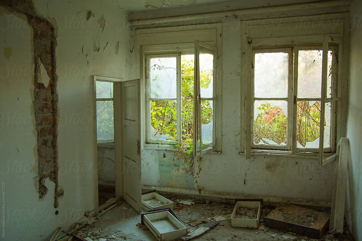 Old Room with Windows and Door