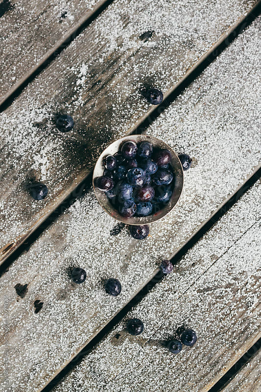 blueberries on wooden background from above
