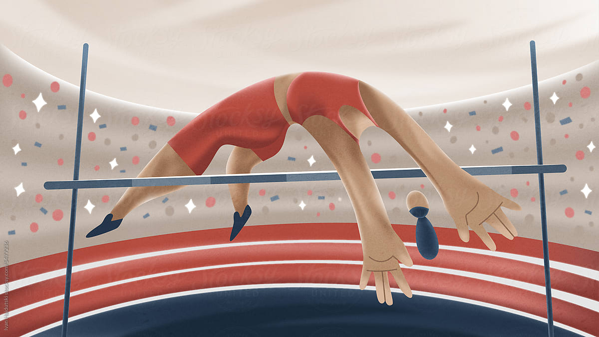 Athletic Triumph: Woman Soaring Over the High Jump Bar, High Jumping