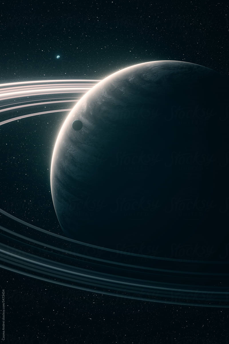 Space illustration background with planet with rings
