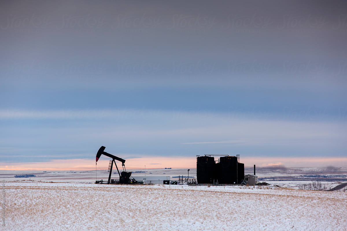 An oil pump jack in rural Alberta, Canada.