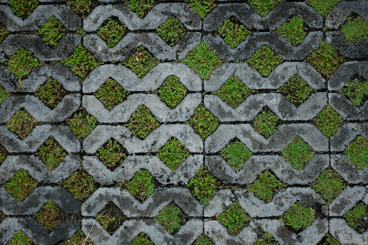 Concrete tiles with grass inside