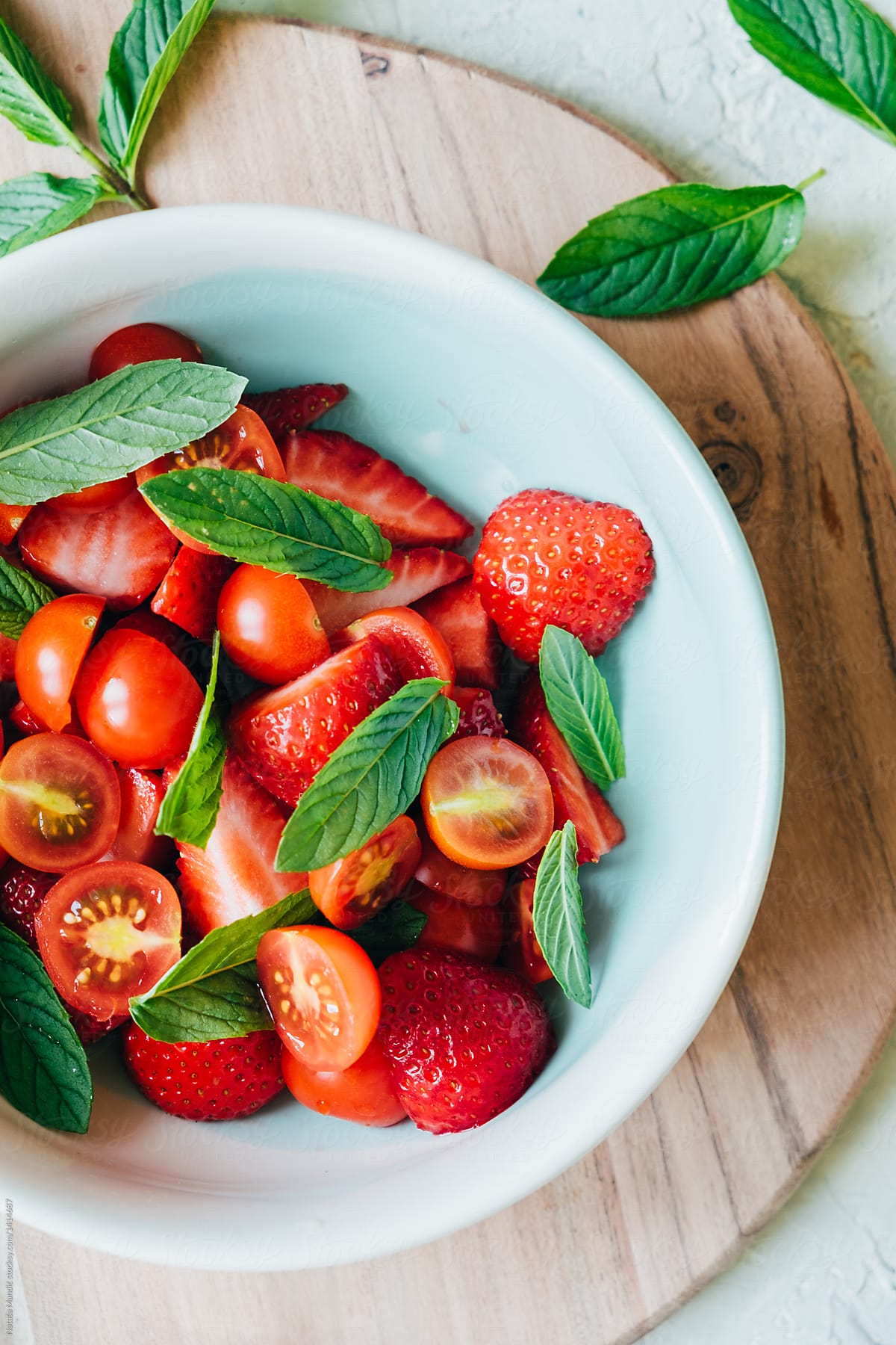 Strawberry and cherry tomato salad with mint