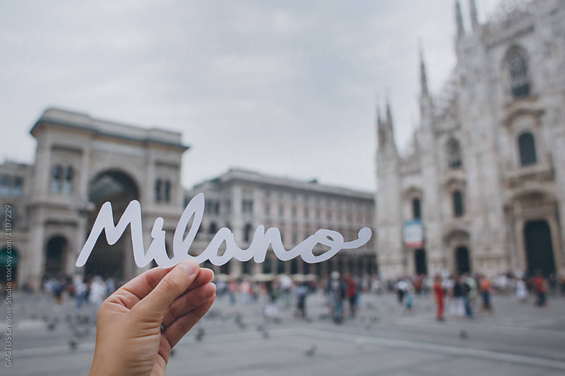 Milano word in Duomo Square
