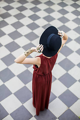 Young Beautiful Woman In Red Dress With Blue Hair" by Stocksy Contributor  "Maja Topcagic" - Stocksy