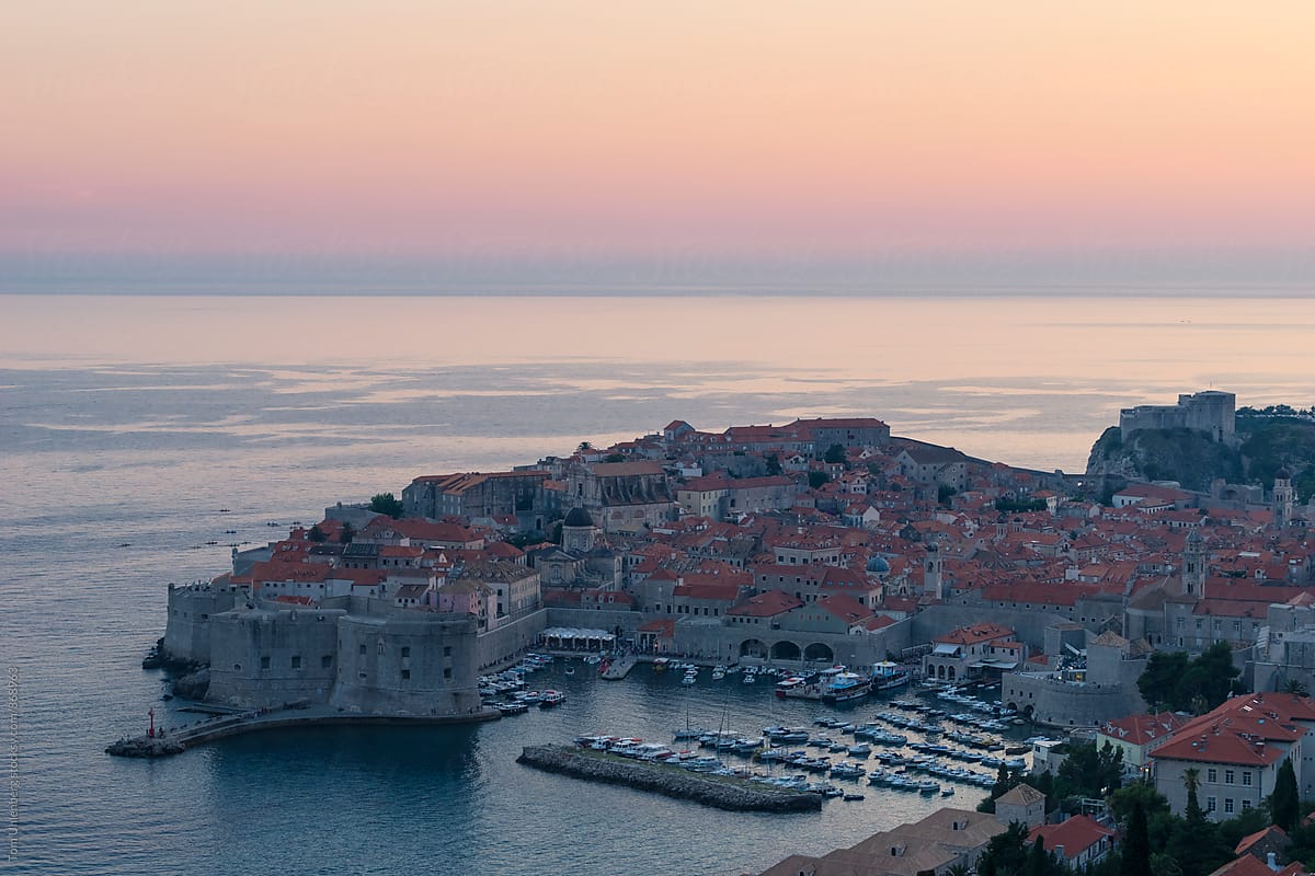 Dubrovnik, Croatia - Elevated View of the Old Town at Twilight