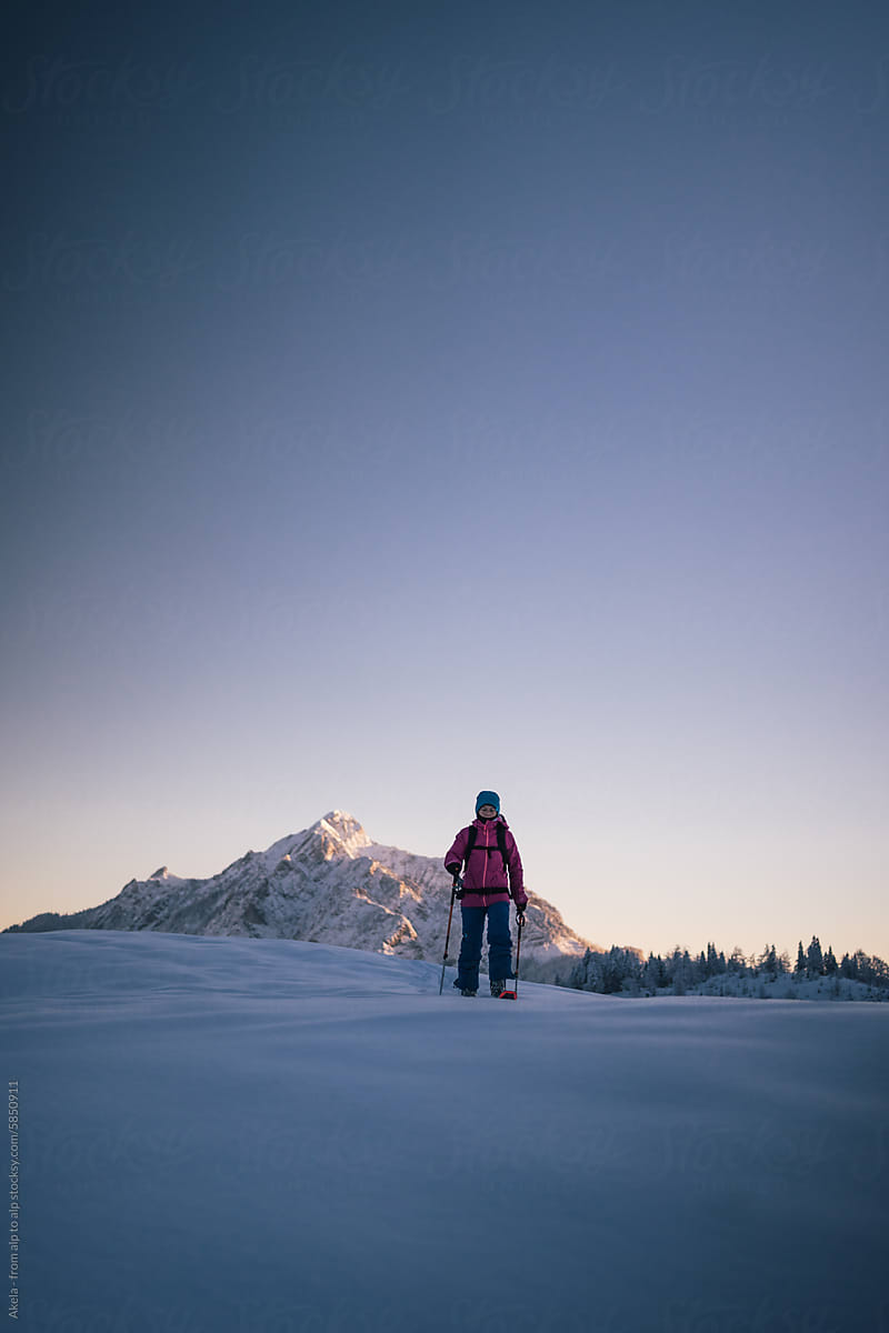 ski touring in the first light