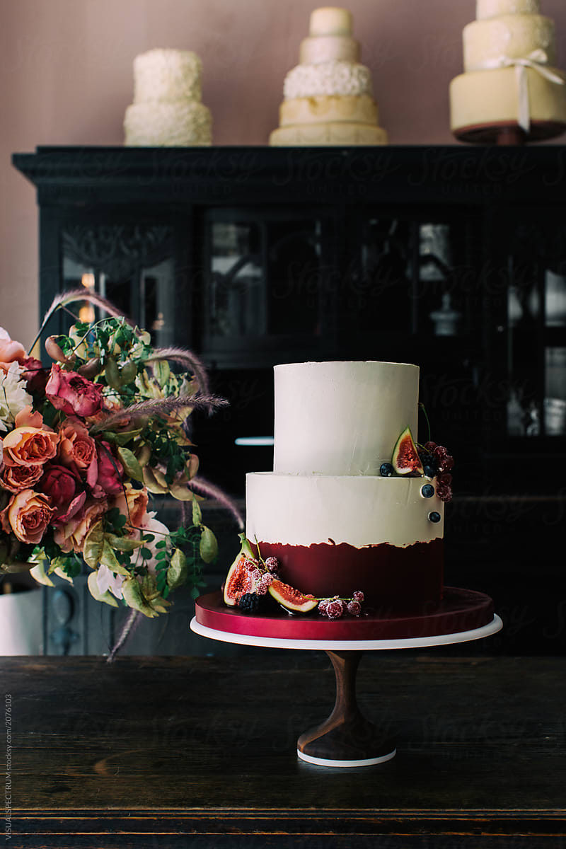 Wedding Cake and Rose Bouquet