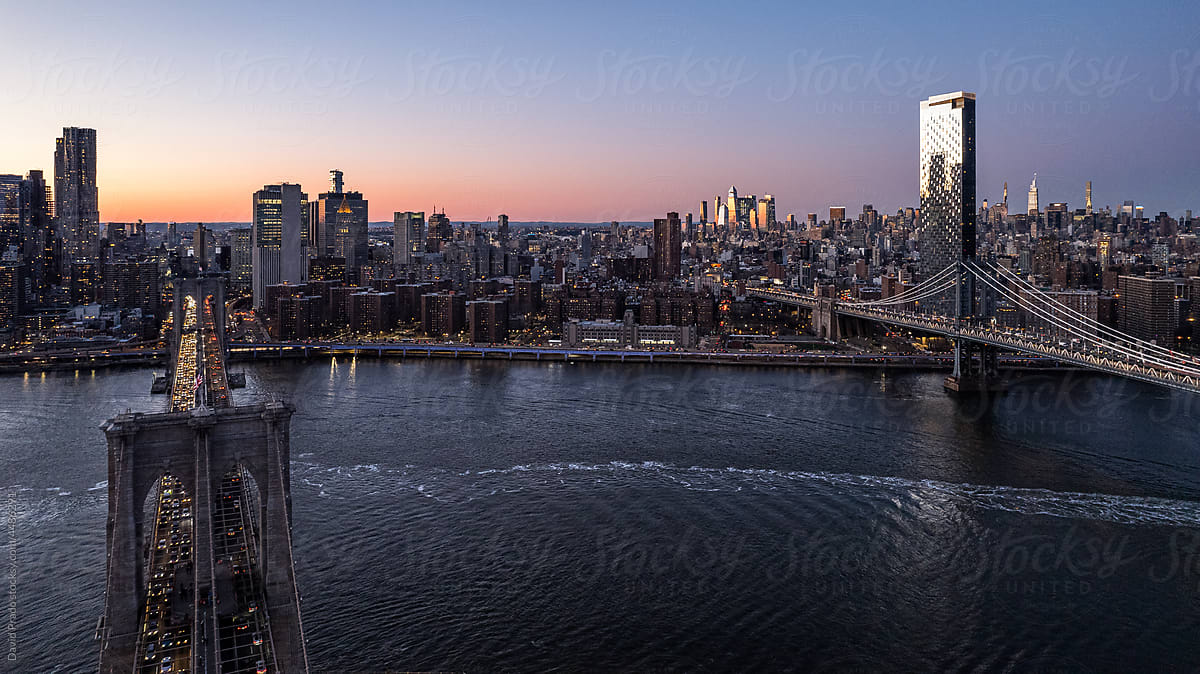 Manhattan, New York City and Brooklyn bridge and Manhattan Bridge