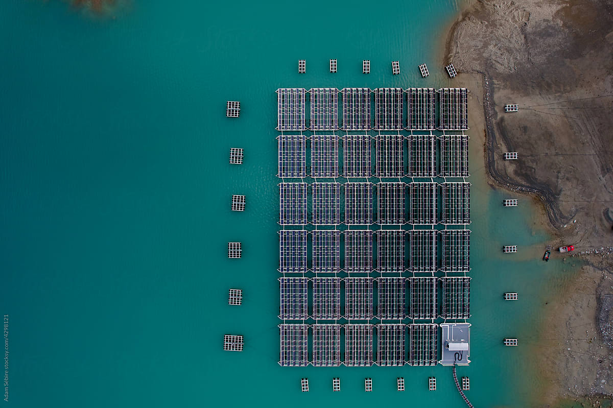 Renewables power generation aerial, floating solar plant