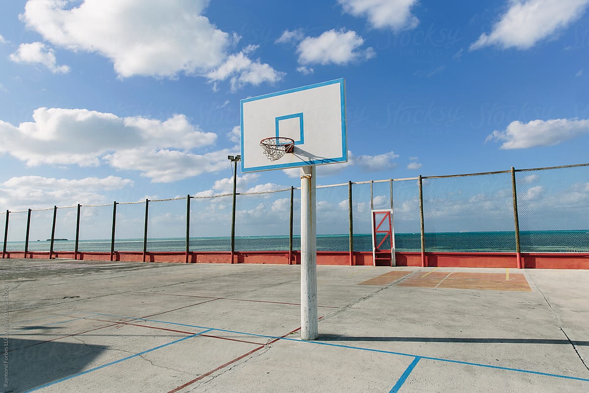 Empty Basketball Court backboard by the Sea