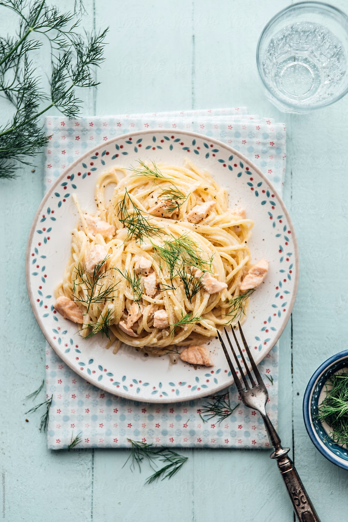 Food: Spaghetti with Salmon white wine cream sauce and dill