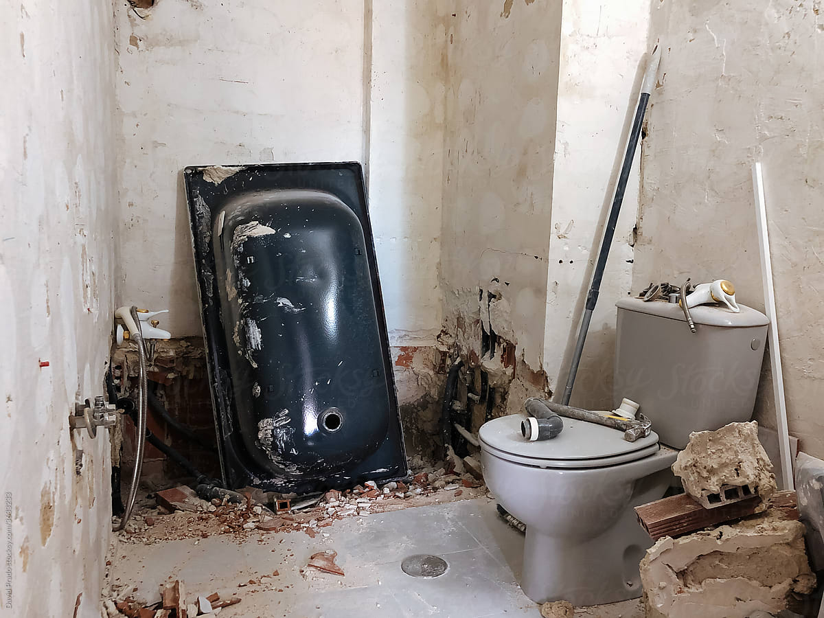 Dirty restroom under reconstruction in flat