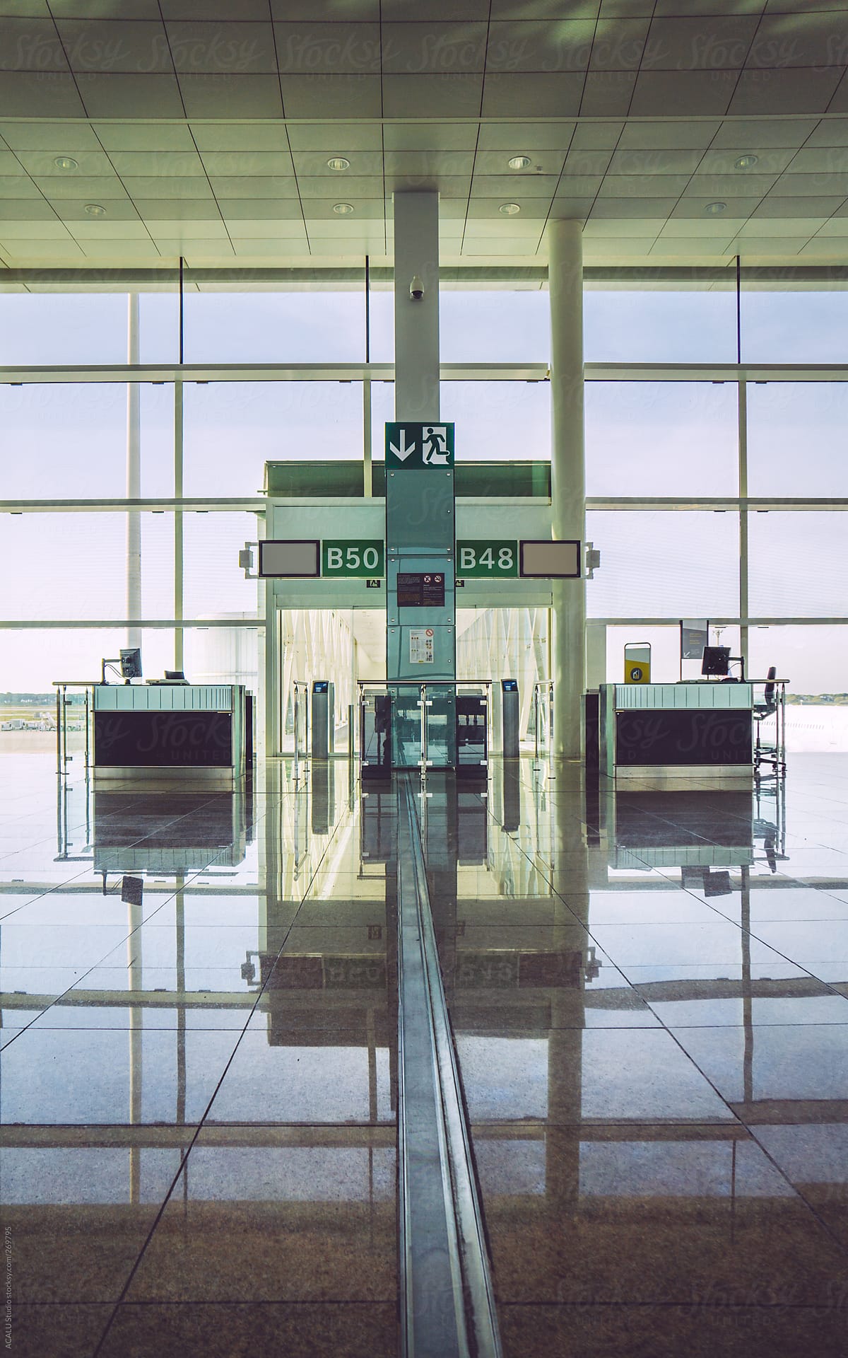 Desks in airport gate