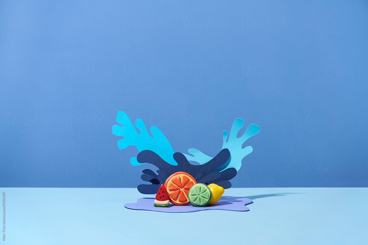 juice splashes in paper art style and clay fresh watermelon
