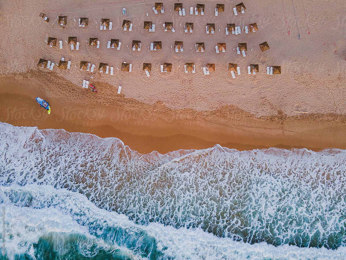 beautiful ocean beach in Portugal, view from above