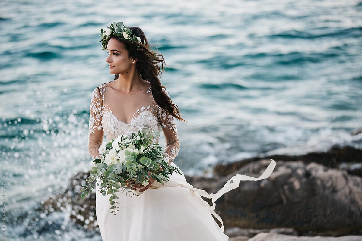 Bride near the ocean