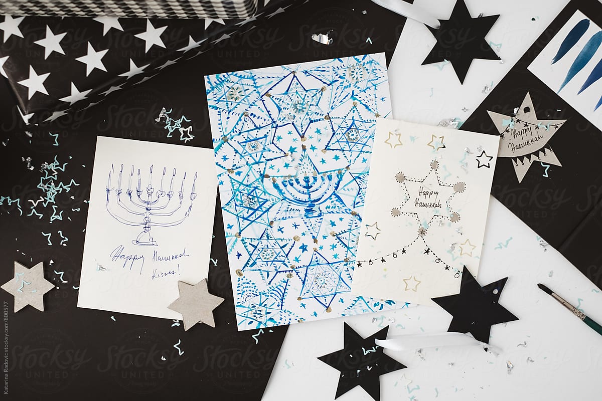 Handwritten DIY Hanukkah Holiday Cards with Star Ornaments