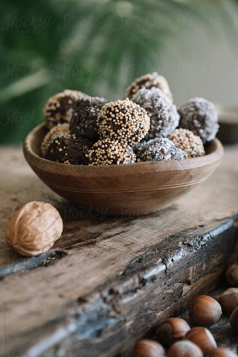 Still Life Of Raw Energy Balls With Nuts