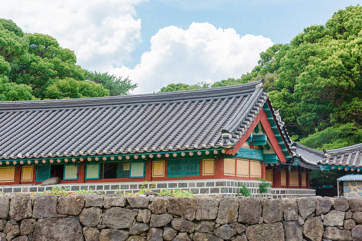 Blue sky and Korean traditional building.