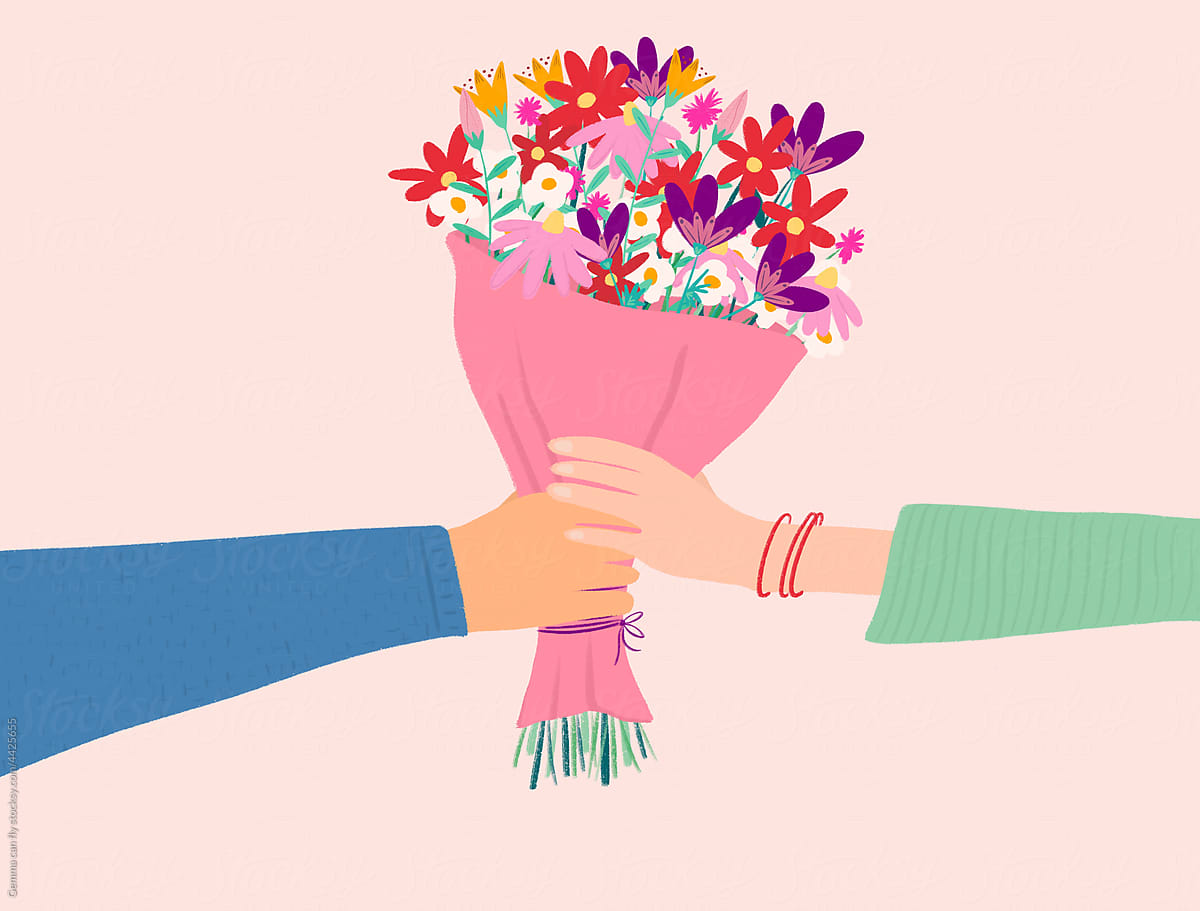 Giving flowers illustration. Minimal illustration Concept