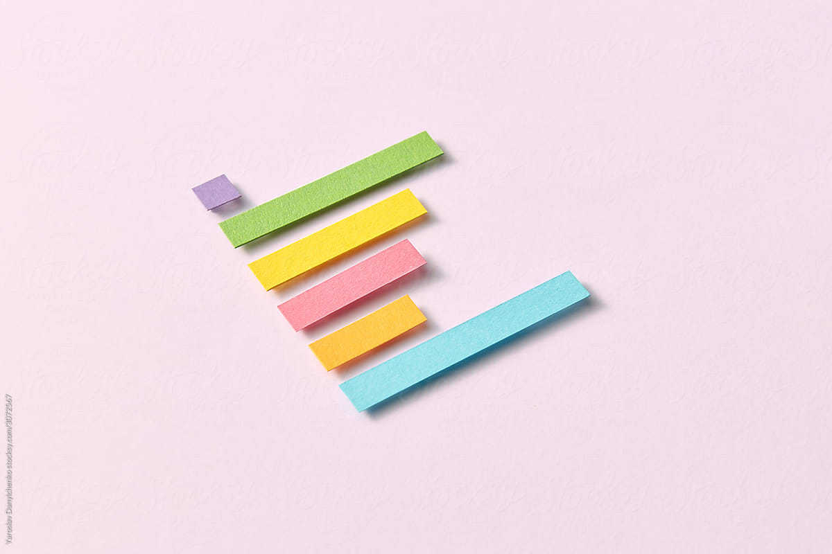 Papercraft colorful bar chart with shadows.