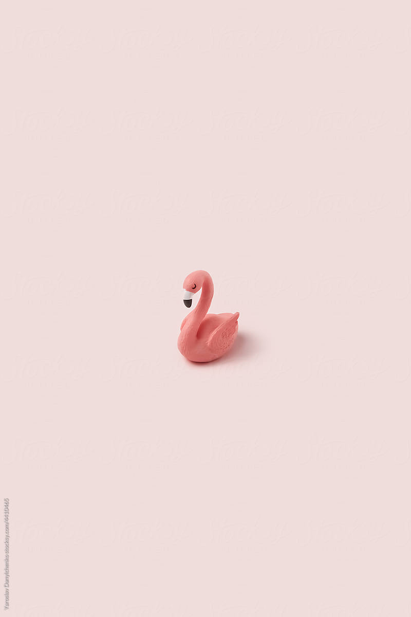 One figure of easter flamingo on pastel background