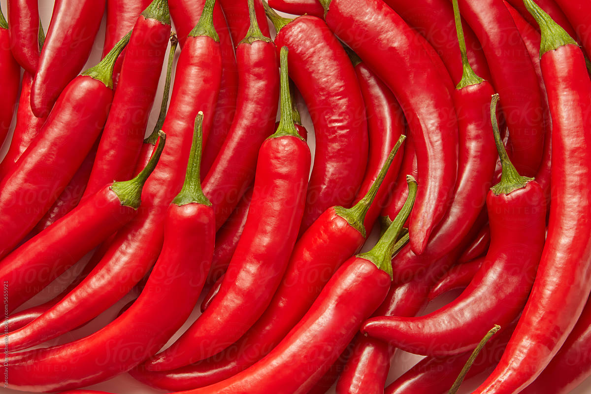 Natural seamless pattern of fresh ripe chili peppers