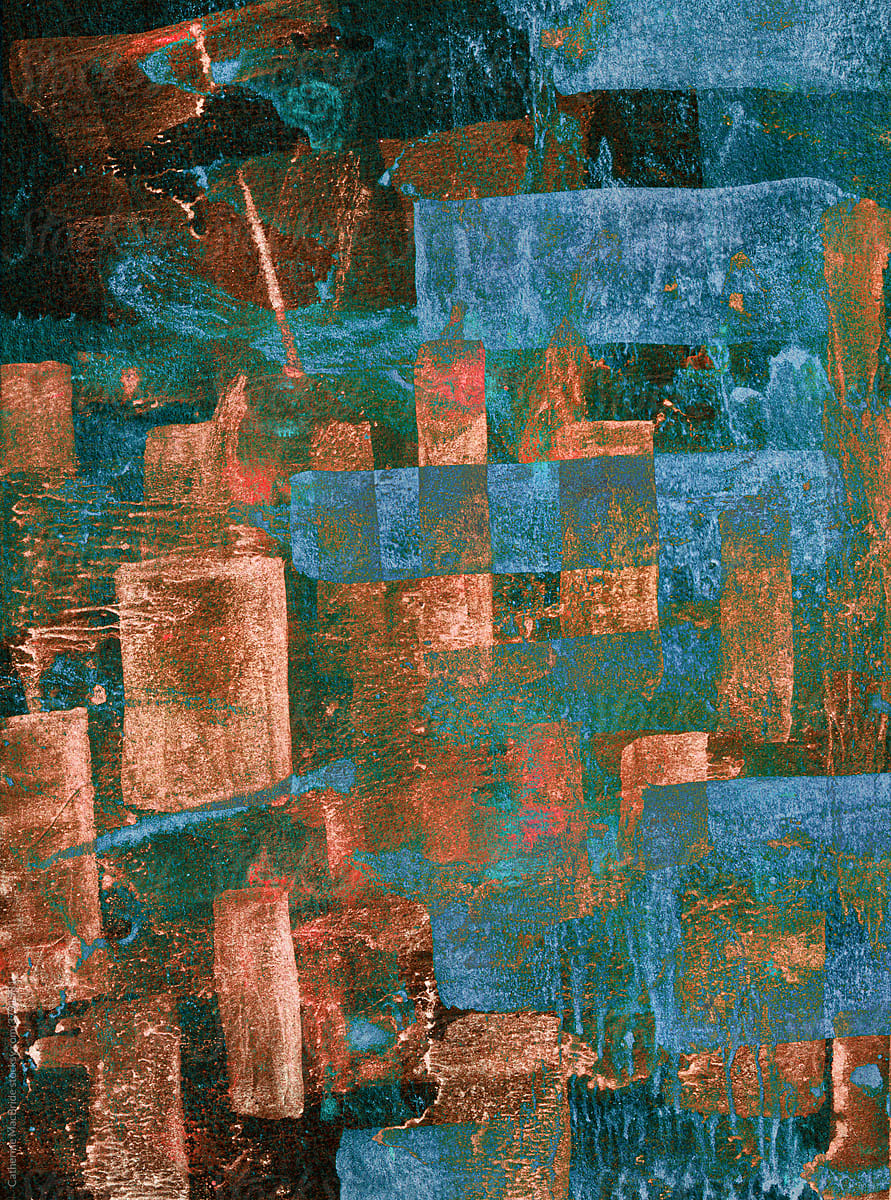 Copper and Teal, a mixed media painting