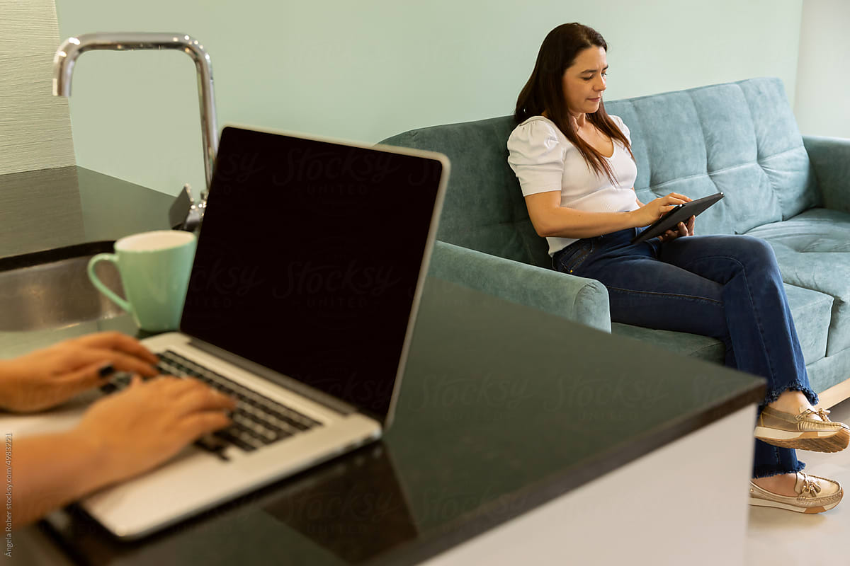 Two women working at home