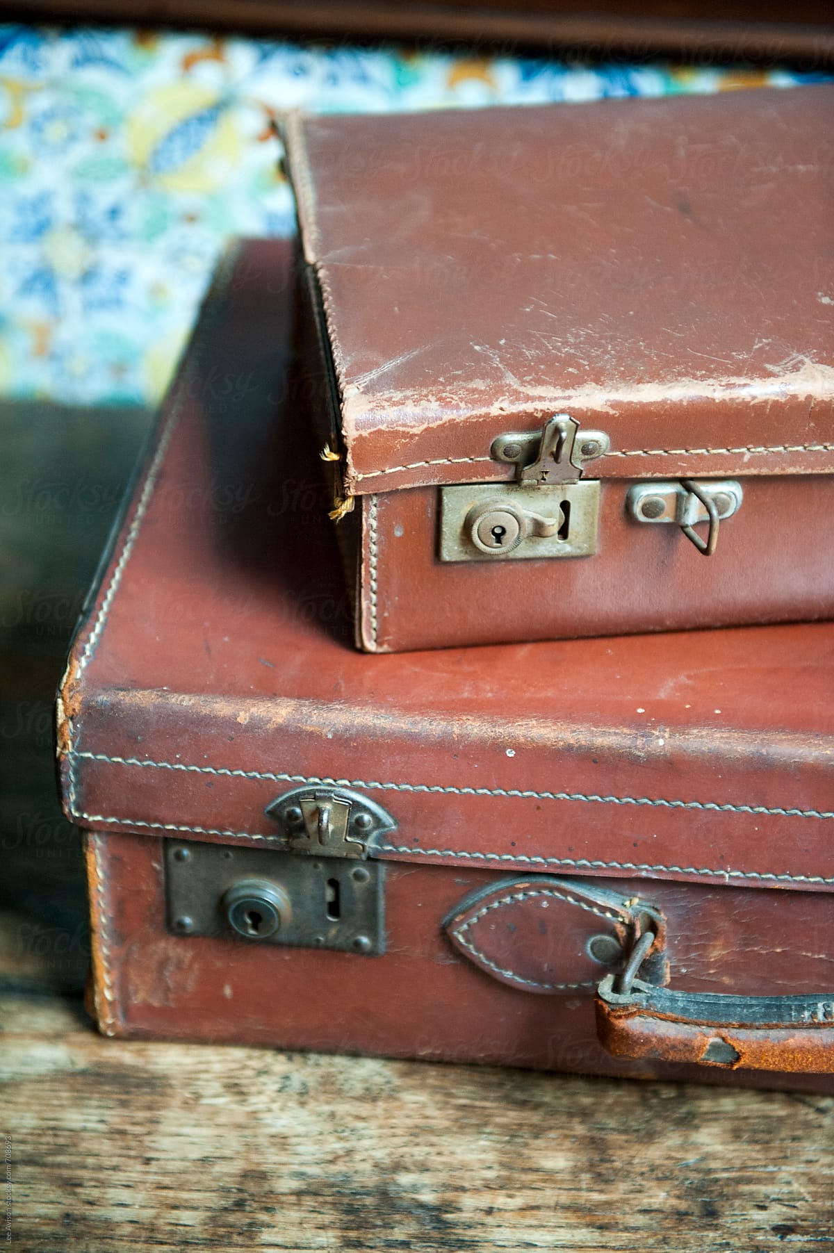 brown vintage leather suitcases