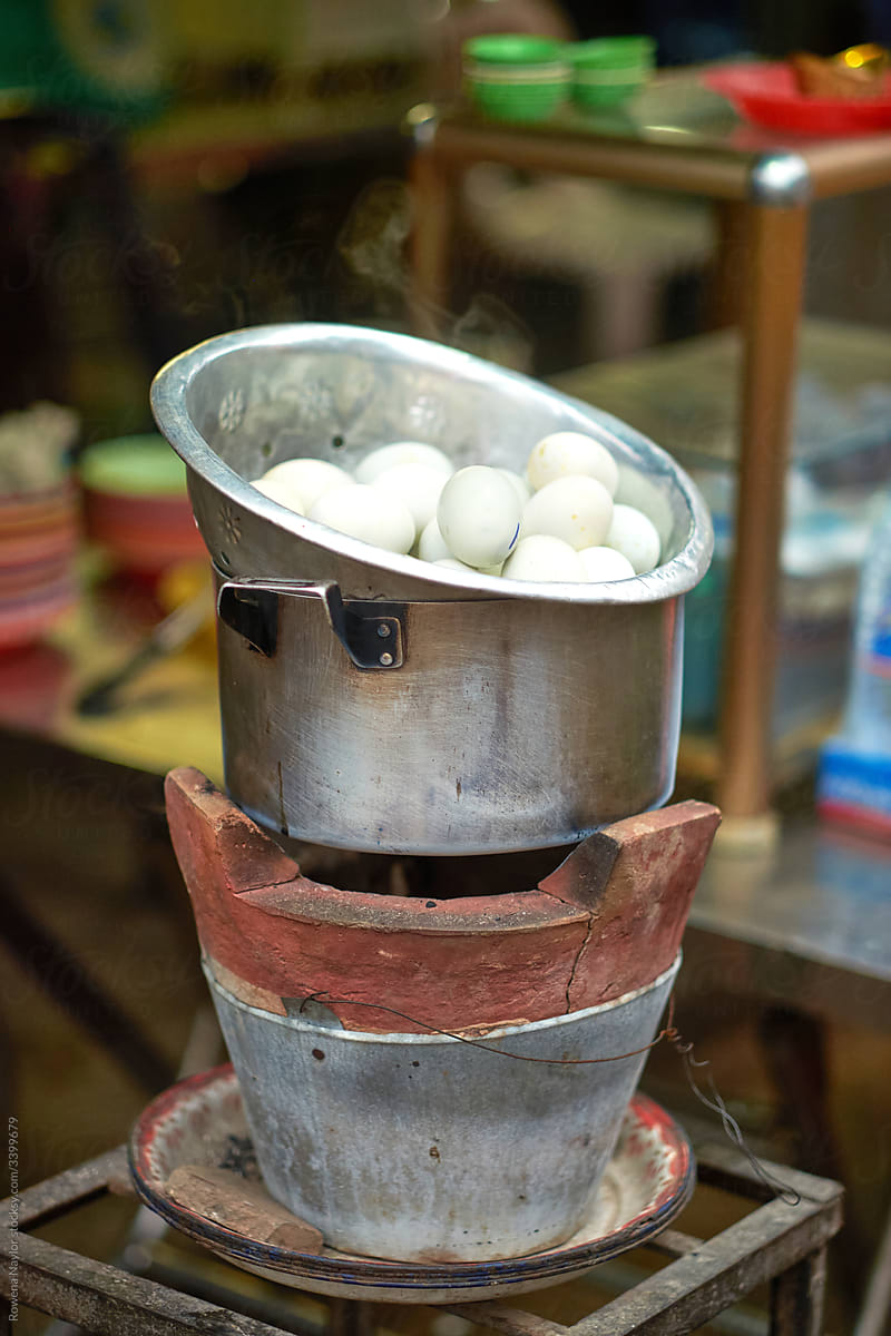 Boiled eggs at asian food stall