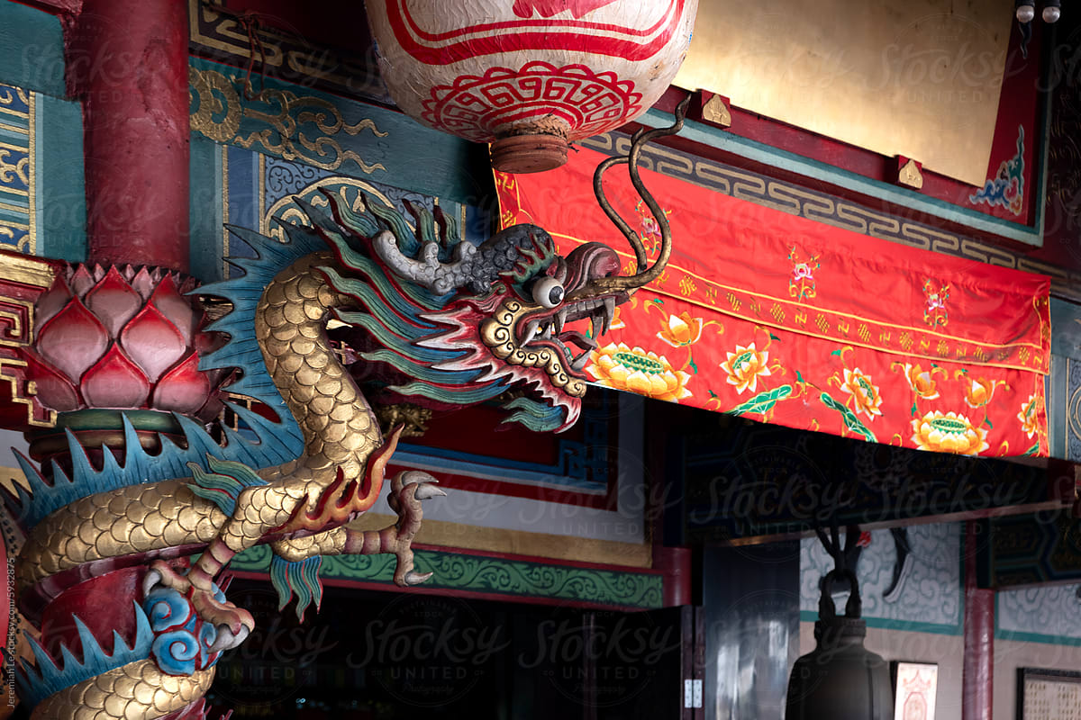 Colorful dragon statue at Chinese Shrine