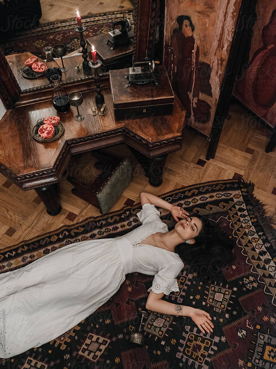 Woman Lying On Floor In Old Fashioned Room By Nick Bondarev
