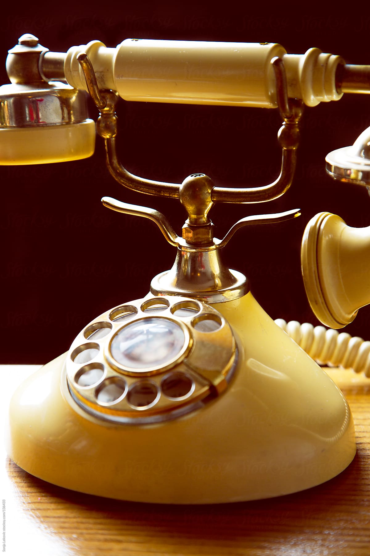 golden retro telephone