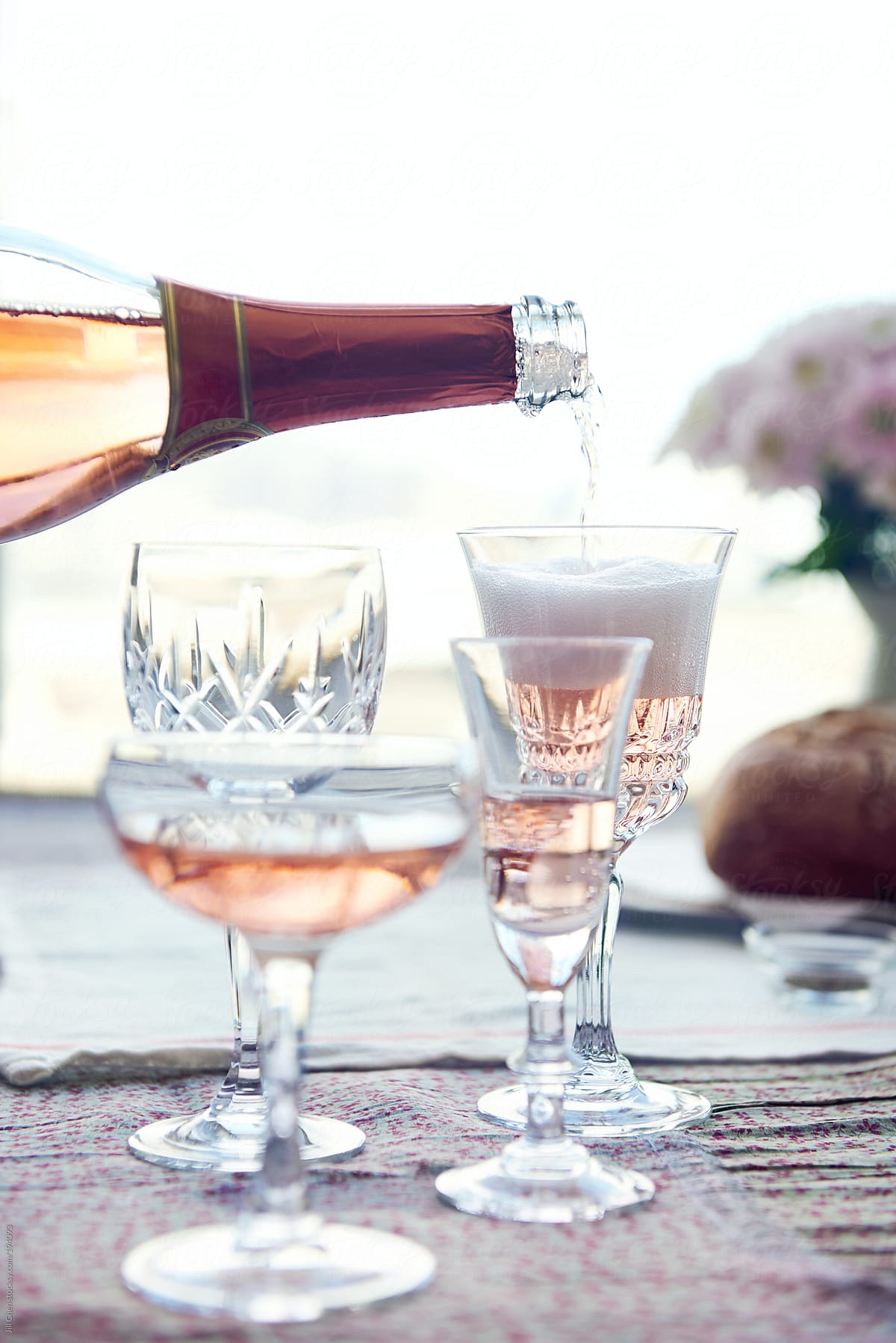 Serving rose champagne with vintage wine glasses