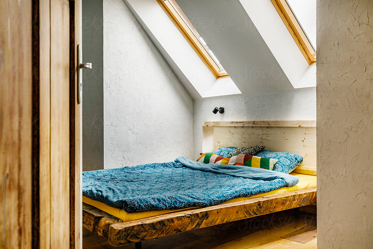 Contemporary interior with wooden bedroom