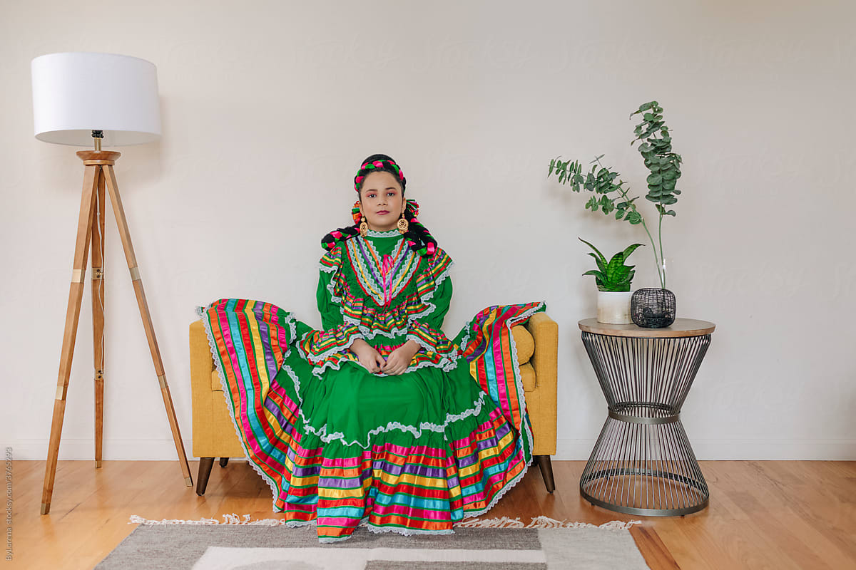 Portrait girl wearing traditional Mexican dress