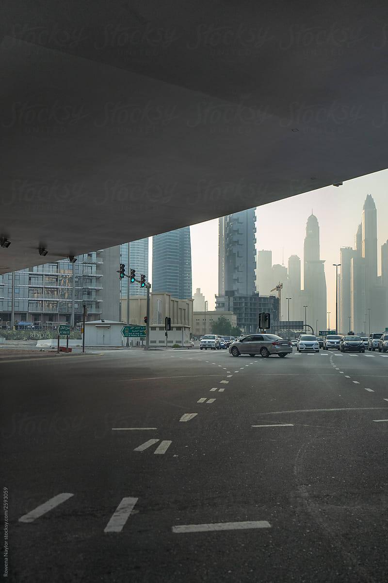 Dubai streets at sunrise on a steamy humid day