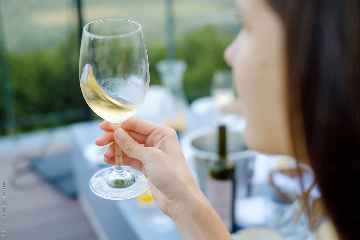 Fine dining details wine glass closeup